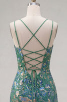 Load image into Gallery viewer, Dark Green Tight Spaghetti Straps Short Cocktail Dress with Ruffles