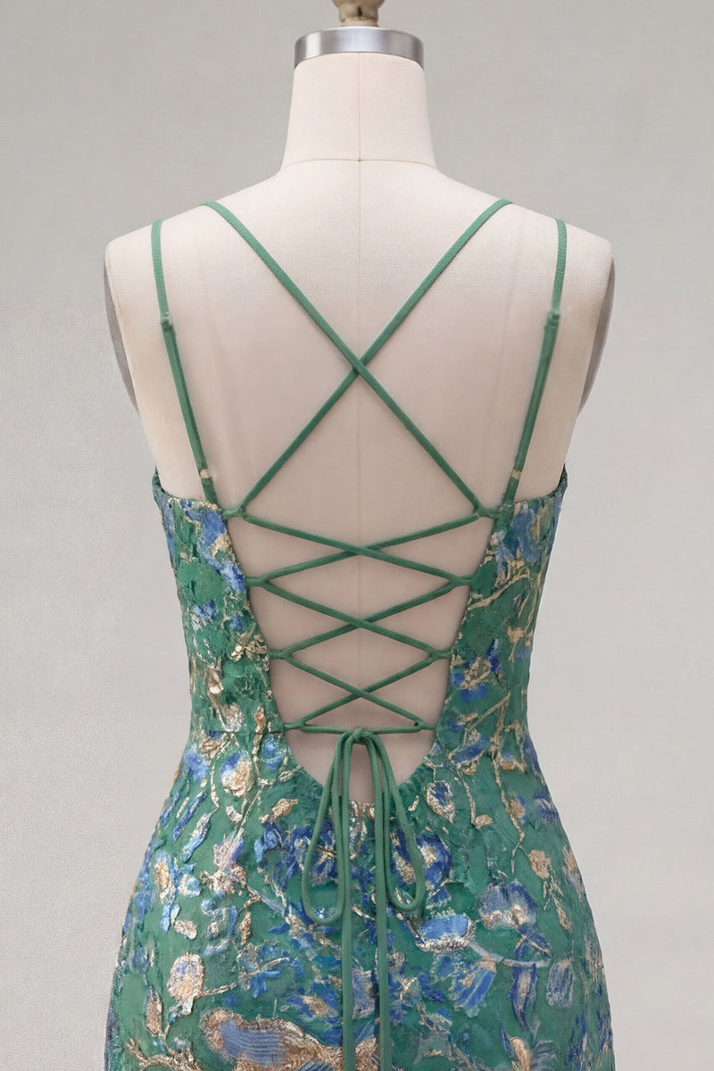 Load image into Gallery viewer, Dark Green Tight Spaghetti Straps Short Cocktail Dress with Ruffles