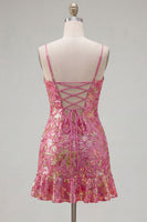 Load image into Gallery viewer, Dark Green Tight Spaghetti Straps Short Cocktail Dress with Ruffles