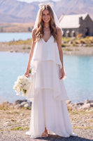 Load image into Gallery viewer, White V-Neck Chiffon Sweep Train Tiered Beach Wedding Dress