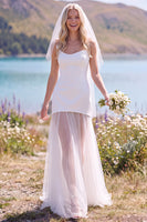 Load image into Gallery viewer, White Tulle A Line Strapless Sweep Train Wedding Dress