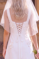 Load image into Gallery viewer, White Square Neck A-Line Short Wedding Dress with 3D Flowers