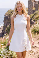 Load image into Gallery viewer, White A-Line Floral Halter Short Wedding Dress with Slit