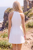 Load image into Gallery viewer, White A-Line Floral Halter Short Wedding Dress with Slit