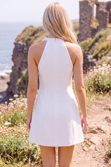 White A-Line Floral Halter Short Wedding Dress with Slit