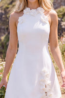 Load image into Gallery viewer, White A-Line Floral Halter Short Wedding Dress with Slit
