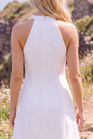 Load image into Gallery viewer, White A-Line Floral Halter Short Wedding Dress with Slit