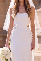 Load image into Gallery viewer, White Floral Sheath Square Neck Cut Out Midi Wedding Dress