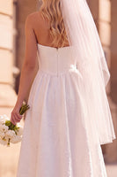 Load image into Gallery viewer, A-Line White Floral Lace Strapless Midi Wedding Dress