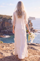 Load image into Gallery viewer, White Round Neck A Line Maxi Wedding Dress with 3D Flowers
