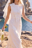 Load image into Gallery viewer, White Round Neck A Line Maxi Wedding Dress with 3D Flowers