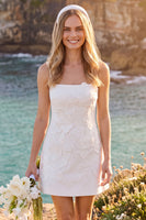 Load image into Gallery viewer, White Floral Spaghetti Straps A Line Short Wedding Dress