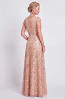 Load image into Gallery viewer, Sparkly Champagne A Line V-Neck Long Mother of the Bride Dress with Fringes
