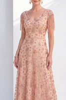 Load image into Gallery viewer, Sparkly Champagne A Line V-Neck Long Mother of the Bride Dress with Fringes