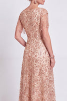 Load image into Gallery viewer, Sparkly Champagne A Line V-Neck Long Mother of the Bride Dress with Fringes