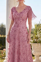 Load image into Gallery viewer, Sparkly Champagne A Line V-Neck Long Mother of the Bride Dress with Fringes