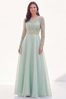 Load image into Gallery viewer, Navy Floral Boat Neck A Line Long Sleeves Mother of the Bride Dress