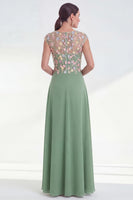 Load image into Gallery viewer, Pink Round Neck A Line Floral Cap Sleeves Long Mother of the Bride Dress