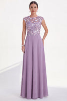 Load image into Gallery viewer, Pink Round Neck A Line Floral Cap Sleeves Long Mother of the Bride Dress