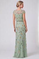 Load image into Gallery viewer, Sparkly Green Boat Neck Sheath Beaded Long Mother of the Bride Dress