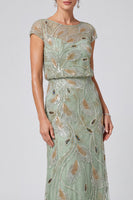 Load image into Gallery viewer, Sparkly Green Boat Neck Sheath Beaded Long Mother of the Bride Dress