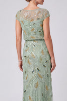 Load image into Gallery viewer, Sparkly Green Boat Neck Sheath Beaded Long Mother of the Bride Dress