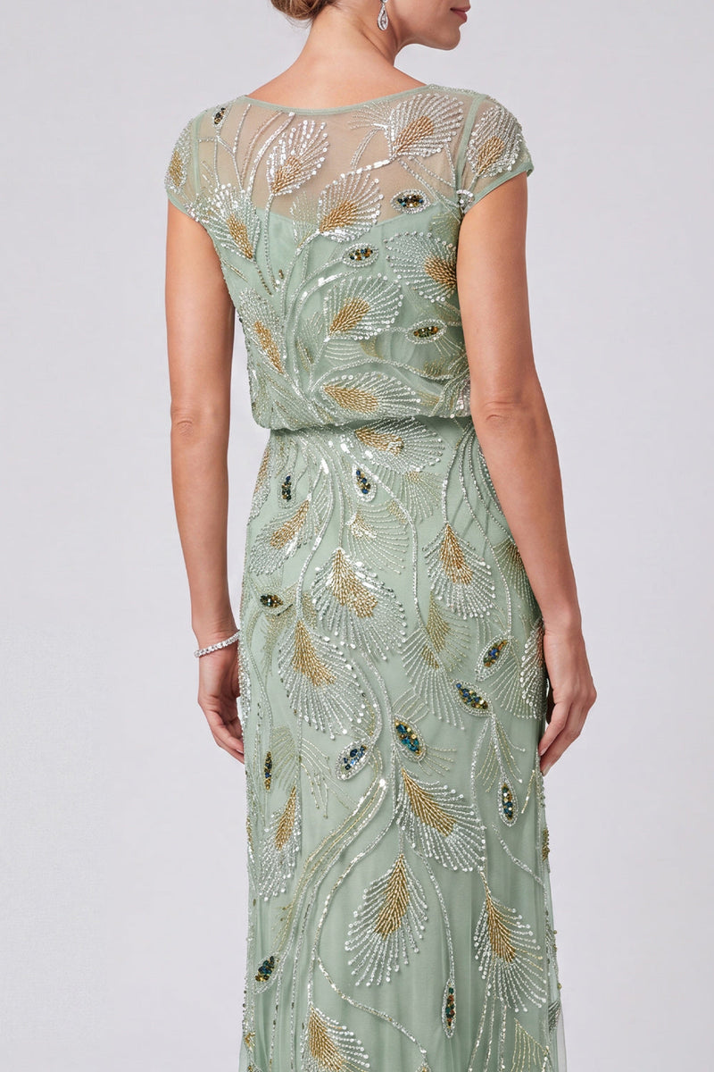 Load image into Gallery viewer, Sparkly Green Boat Neck Sheath Beaded Long Mother of the Bride Dress