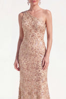 Load image into Gallery viewer, Sparkly Dusty Rose One Shoulder Mermaid Sequins Maxi Mother of the Bride Dress