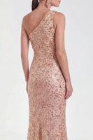 Load image into Gallery viewer, Sparkly Dusty Rose One Shoulder Mermaid Sequins Maxi Mother of the Bride Dress