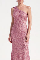 Load image into Gallery viewer, Sparkly Dusty Rose One Shoulder Mermaid Sequins Maxi Mother of the Bride Dress