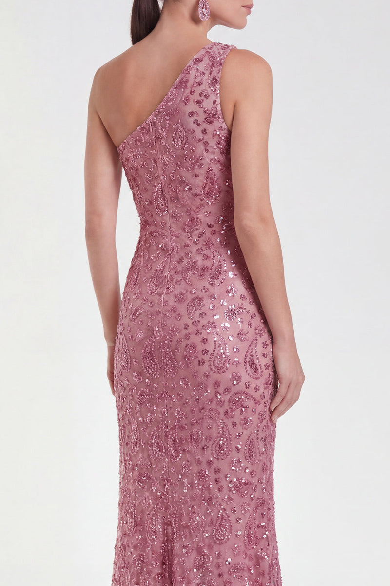 Load image into Gallery viewer, Sparkly Dusty Rose One Shoulder Mermaid Sequins Maxi Mother of the Bride Dress