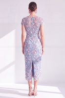 Load image into Gallery viewer, Dusty Sage Round Neck Floral Midi Mother of the Bride Dress with Sleeves