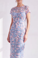 Load image into Gallery viewer, Dusty Sage Round Neck Floral Midi Mother of the Bride Dress with Sleeves