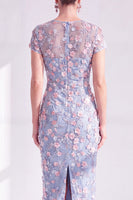 Load image into Gallery viewer, Dusty Sage Round Neck Floral Midi Mother of the Bride Dress with Sleeves