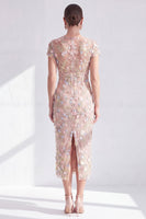 Load image into Gallery viewer, Dusty Sage Round Neck Floral Midi Mother of the Bride Dress with Sleeves