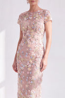 Load image into Gallery viewer, Dusty Sage Round Neck Floral Midi Mother of the Bride Dress with Sleeves