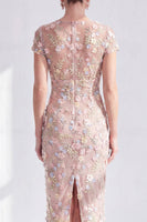Load image into Gallery viewer, Dusty Sage Round Neck Floral Midi Mother of the Bride Dress with Sleeves