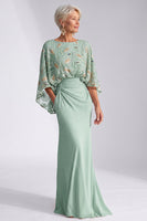 Load image into Gallery viewer, Sparkly Green Boat Neck Mermaid Beaded Long Mother of the Bride Dress with Cape
