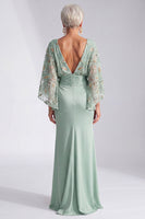 Load image into Gallery viewer, Sparkly Green Boat Neck Mermaid Beaded Long Mother of the Bride Dress with Cape