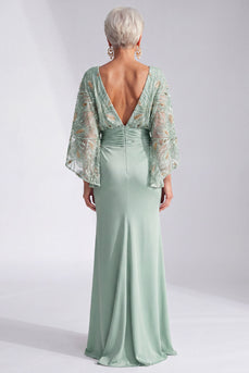 Sparkly Green Boat Neck Mermaid Beaded Long Mother of the Bride Dress with Cape
