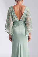 Load image into Gallery viewer, Sparkly Green Boat Neck Mermaid Beaded Long Mother of the Bride Dress with Cape