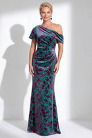 Load image into Gallery viewer, Black Floral Mermaid Asymmertrical Neck Long Mother of the Bride Dress