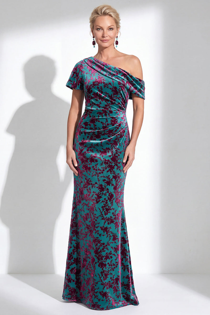 Load image into Gallery viewer, Black Floral Mermaid Asymmertrical Neck Long Mother of the Bride Dress