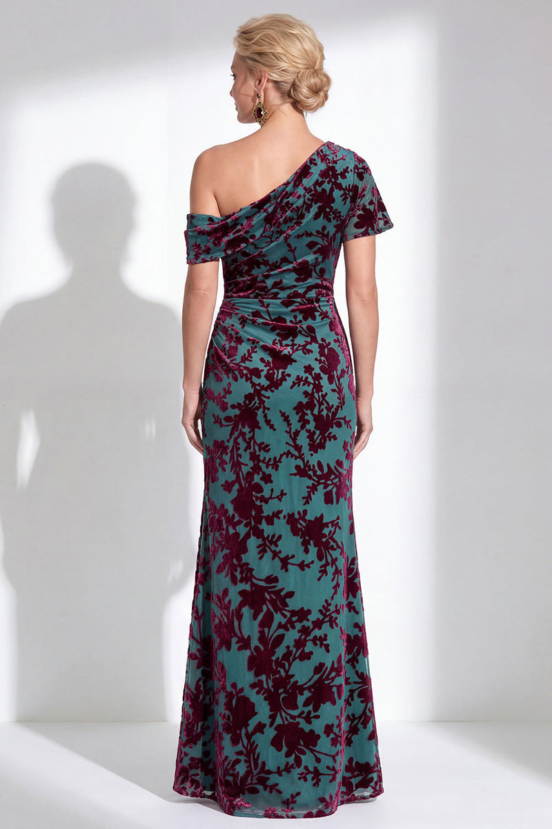 Load image into Gallery viewer, Black Floral Mermaid Asymmertrical Neck Long Mother of the Bride Dress