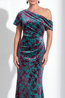 Load image into Gallery viewer, Black Floral Mermaid Asymmertrical Neck Long Mother of the Bride Dress