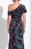 Load image into Gallery viewer, Black Floral Mermaid Asymmertrical Neck Long Mother of the Bride Dress