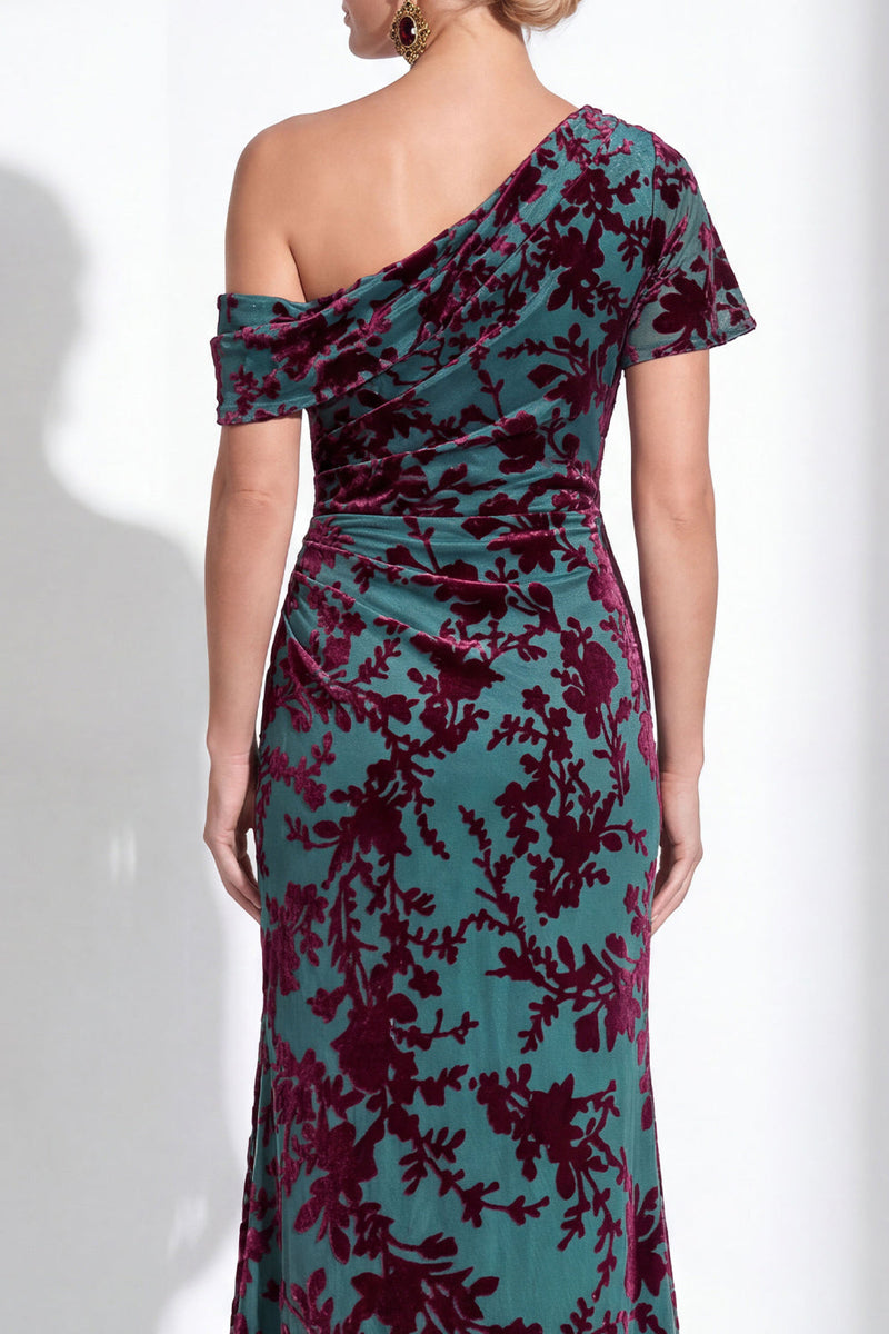 Load image into Gallery viewer, Black Floral Mermaid Asymmertrical Neck Long Mother of the Bride Dress