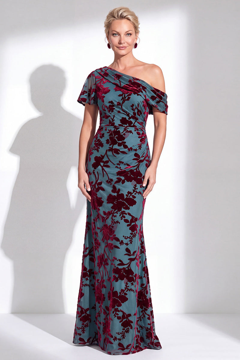 Load image into Gallery viewer, Black Floral Mermaid Asymmertrical Neck Long Mother of the Bride Dress