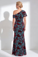 Load image into Gallery viewer, Black Floral Mermaid Asymmertrical Neck Long Mother of the Bride Dress