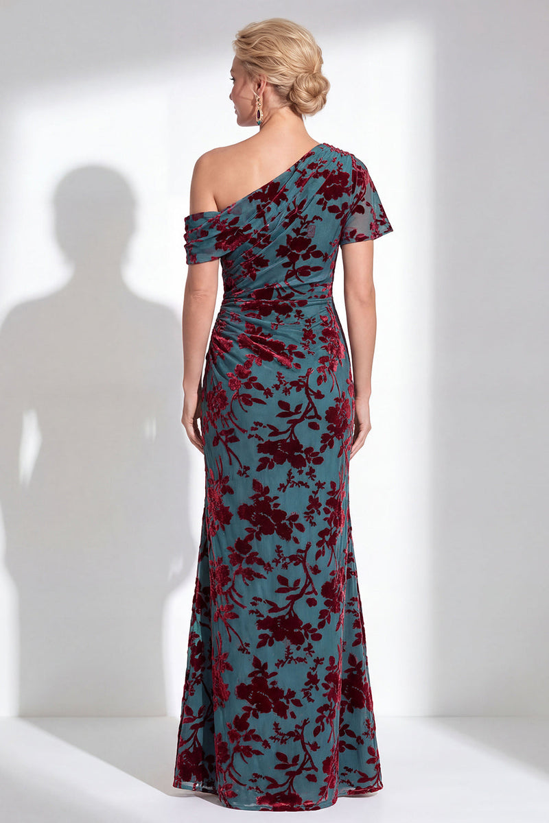Load image into Gallery viewer, Black Floral Mermaid Asymmertrical Neck Long Mother of the Bride Dress